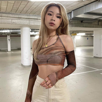 Znbbw Women Aesthetic Brown Corset Top Vintage Crop Top Y2k Grunge Kawaii With Glove Fashion Sweats Summer Sexy Camis Korean Style